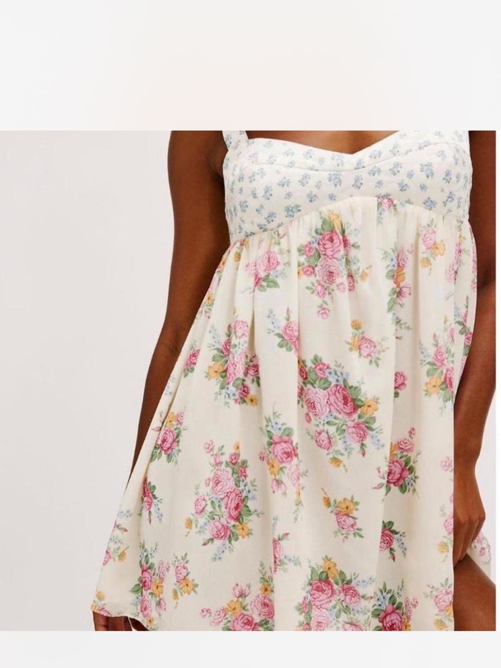 Womens Cream Floral Sundress with Pink Rose Print